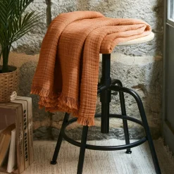 EMINZA Plaid gaze de coton (130 x 160 cm) Gaïa Abricot Outlet
