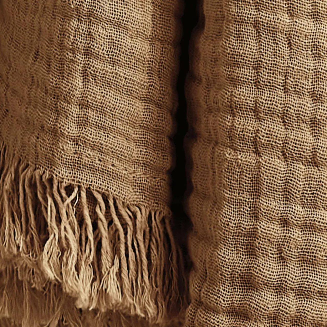 EMINZA Plaid gaze de coton (180 x 220 cm) Gaïa Camel Hot