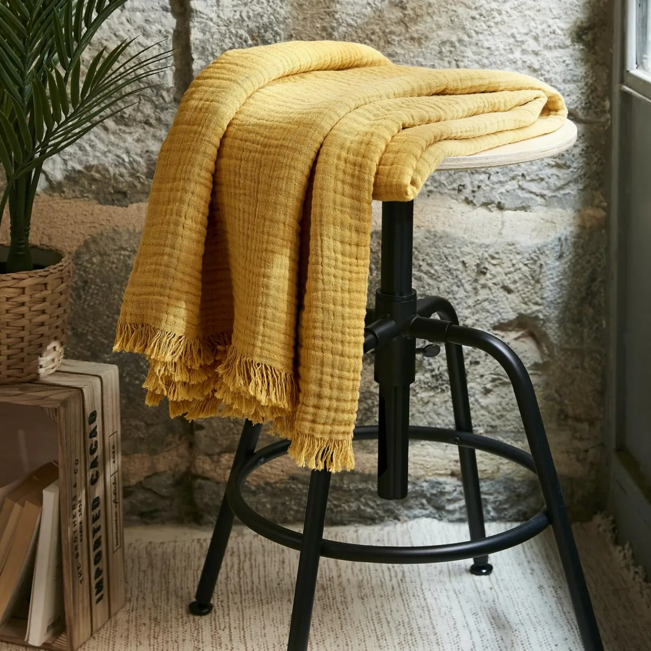 EMINZA Plaid gaze de coton (130 x 160 cm) Gaïa Jaune safran Sale