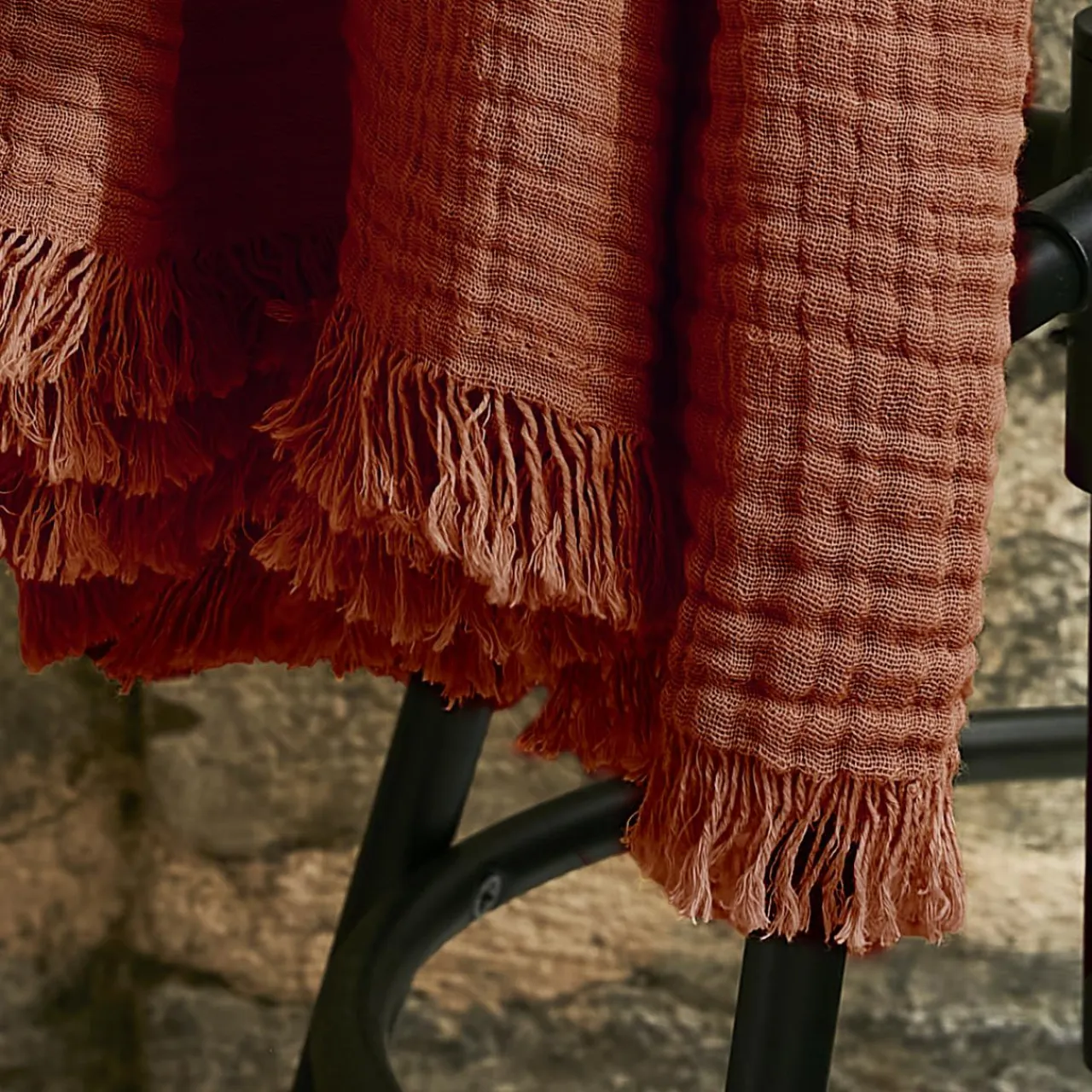 EMINZA Plaid gaze de coton (180 x 220 cm) Gaïa Terracotta Hot