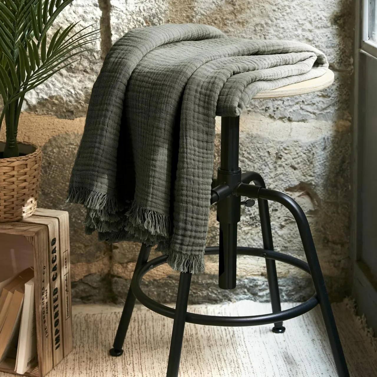 EMINZA Plaid gaze de coton (130 x 160 cm) Gaïa Vert romarin Best