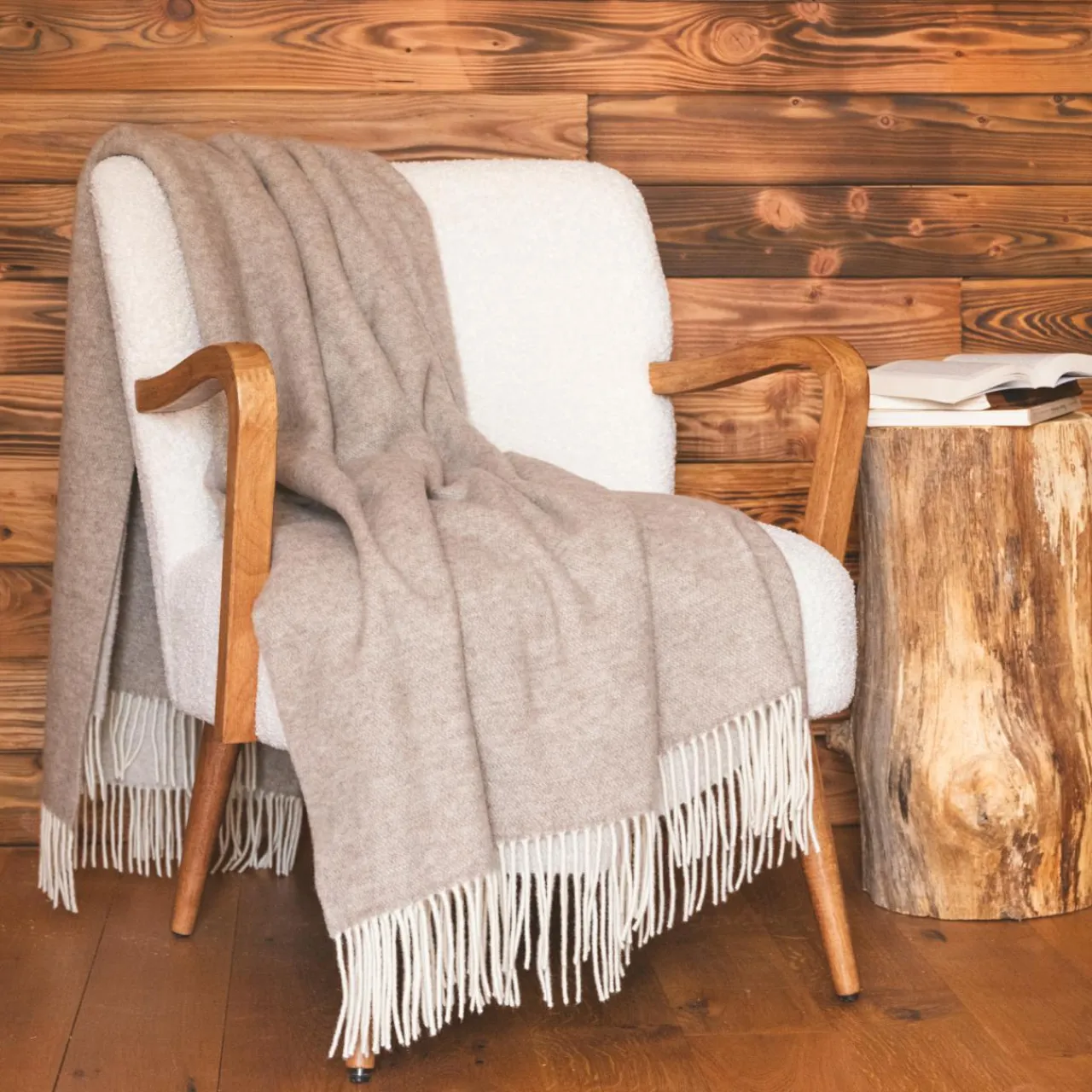 l'Effet Papillon Plaid laine et cachemire (140 x 200 cm) Côme Beige Outlet
