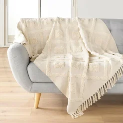 douceur d'intu017drieur Plaid polycoton tufté (125 x 150 cm) Inca Beige Best