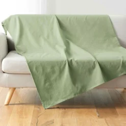 DOUCEUR D'INTERIEUR Plaid polycoton (180 x 220 cm) Lucile Vert sauge Clearance