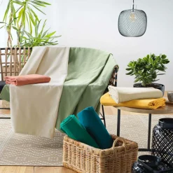 DOUCEUR D'INTERIEUR Plaid polycoton (180 x 220 cm) Lucile Vert sauge Clearance