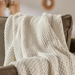 EMINZA Plaid tricot (125 x 150 cm) Tessa Ivoire Clearance
