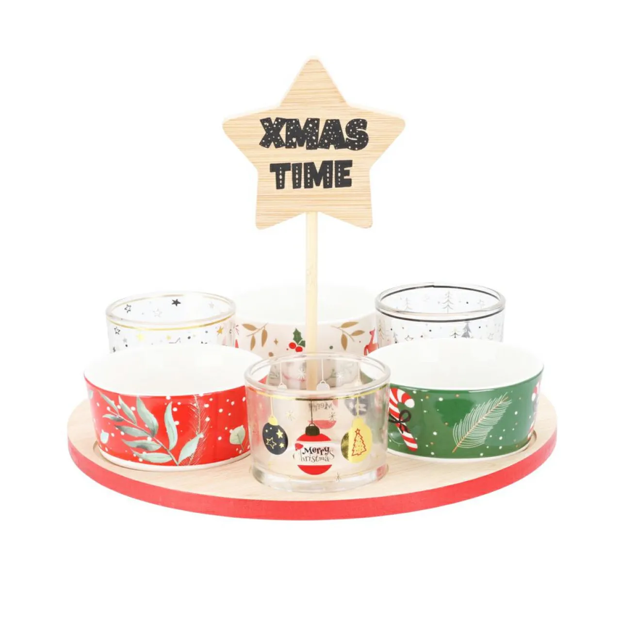 KOOPMAN Plateau à tapas et 6 bols (D24 cm) Temps de Noël Multicolore New