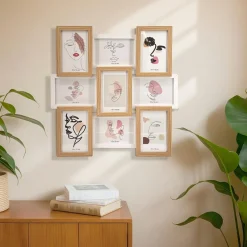 EMINZA Pêle-mêle mural 9 photos bois (H45 cm) Zola Beige New