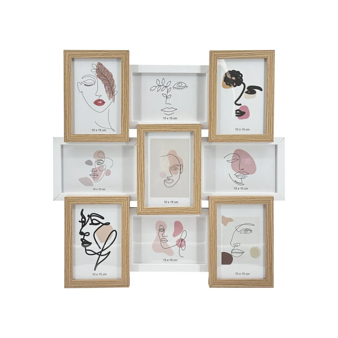 EMINZA Pêle-mêle mural 9 photos bois (H45 cm) Zola Beige New