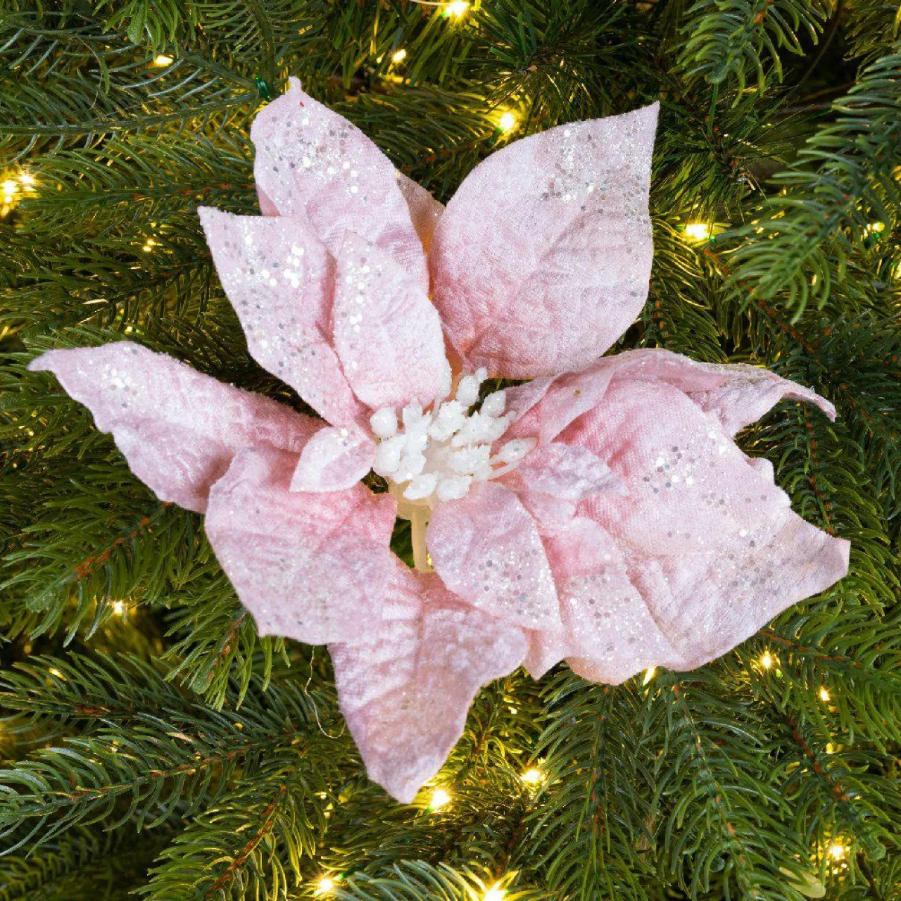 KAEMINGK Poinsettia de Noël Velours sur clip (D22 cm) Rose poudré Best