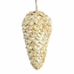 KAEMINGK Pomme de pin de Noël à suspendre (H11 cm) Paille Or New