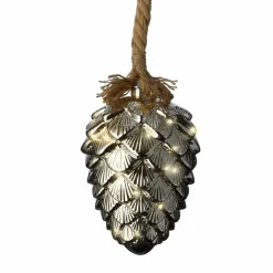 KAEMINGK Pomme de pin lumineuse à piles 15 LED (H21 cm) Argent et Blanc chaud Online