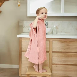 EMINZA Poncho de bain enfant gaze de coton 2/5 ans Gaïa Rose Pêche Hot