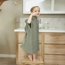 EMINZA Poncho de bain enfant gaze de coton 6/10 ans Gaïa Vert romarin Hot