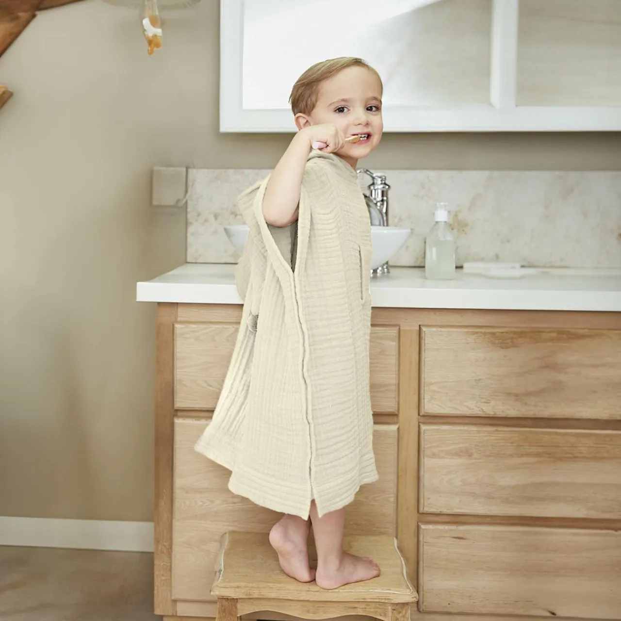 EMINZA Poncho de bain enfant gaze de coton 6/10 ans Gaïa pampa Beige Discount