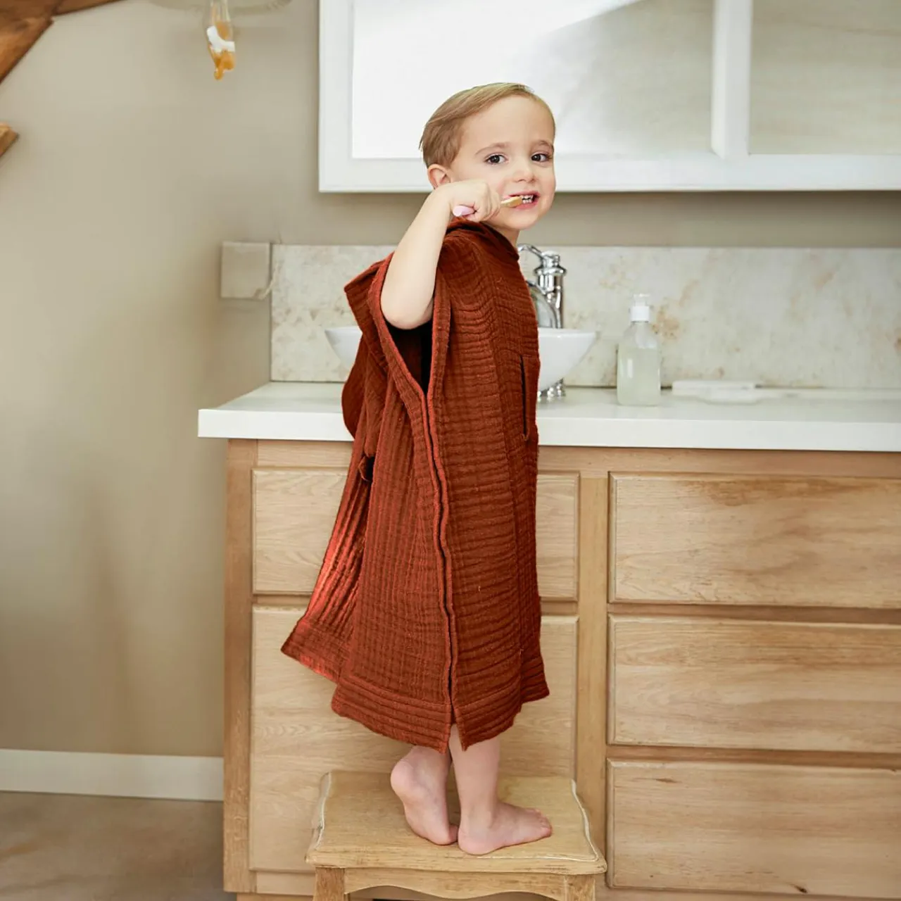 EMINZA Poncho de bain enfant gaze de coton 2/5 ans Gaïa Terracotta Sale