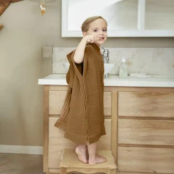 EMINZA Poncho de bain enfant gaze de coton 2/5 ans Gaïa Camel Sale