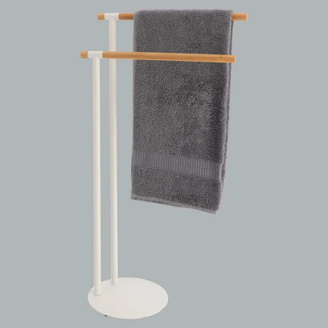 TENDANCE Porte serviette 2 barres (H77 cm) Bambou Blanc New