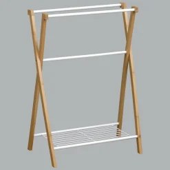 TENDANCE Porte serviette 3 barres + 1 étagère (H86 cm) Bambou Blanc Sale