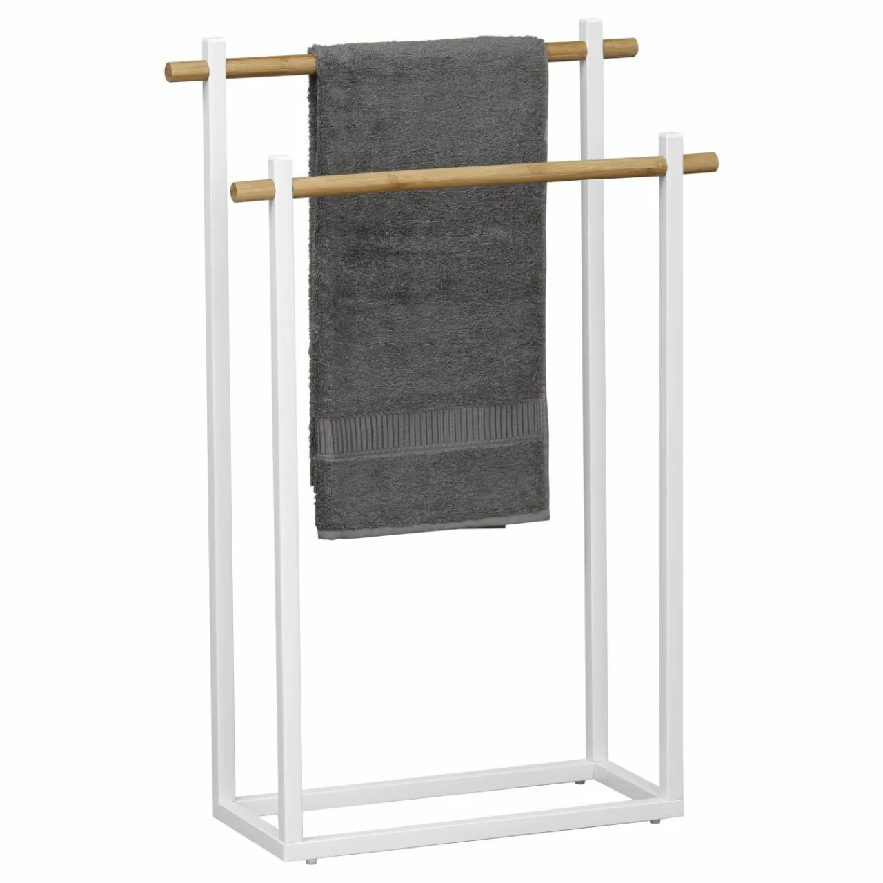 TENDANCE Porte serviette à poser 2 barres (H82 cm) Bambou Blanc Clearance
