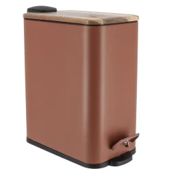 TENDANCE Poubelle salle de bain métal et acacia Season color Ambre Sale