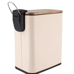 TENDANCE Poubelle salle de bain métal et acacia Season color Beige Best