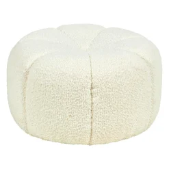 OSTARIA Pouf rond bouclette (D40 x H22 cm) polaire Blanc