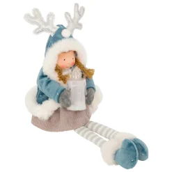 JJA Poupée lumineuse assise (H41 cm) Alice et bougie Bleu Ciel