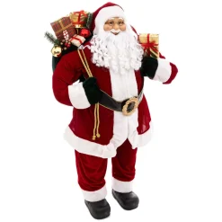 Feeric Lights & Christmas Père Noël déco traditionnel (H124 cm) Velours Rouge Discount