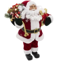 FEERIC LIGHTS Père Noël déco Traditionnel velours (H45 cm) Félix et cadeaux Rouge Best