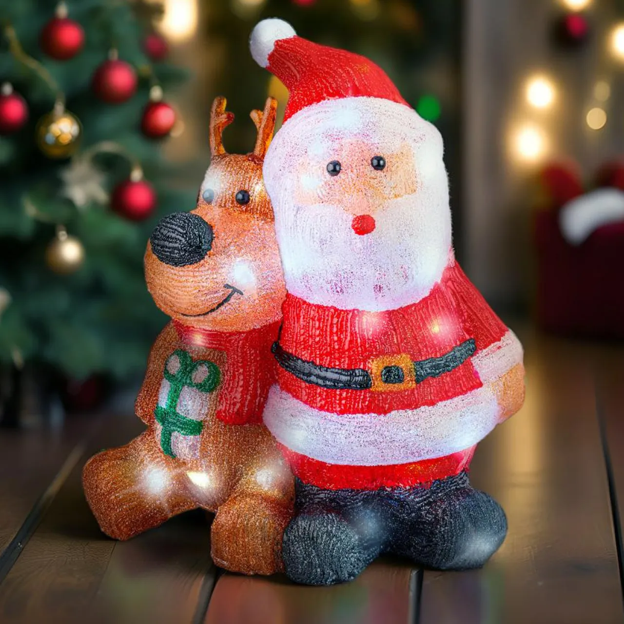 EMINZA Père Noël et Renne lumineux solaire 80 LED (H40 cm) Les copains Blanc froid Multicolore New