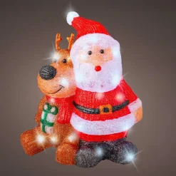 EMINZA Père Noël et Renne lumineux solaire 80 LED (H40 cm) Les copains Blanc froid Multicolore New