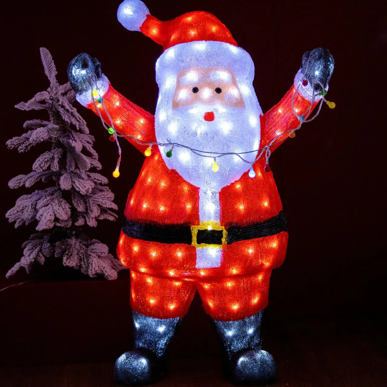 EMINZA Père Noël lumineux avec guirlande 180 LED (H88 cm) Blanc froid Sale