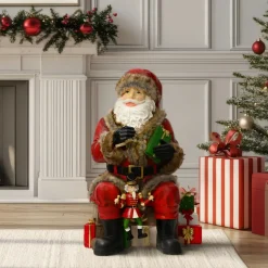 EMINZA Père Noël traditionnel (H80 cm) Casse-noisette Marionnette Rouge Discount