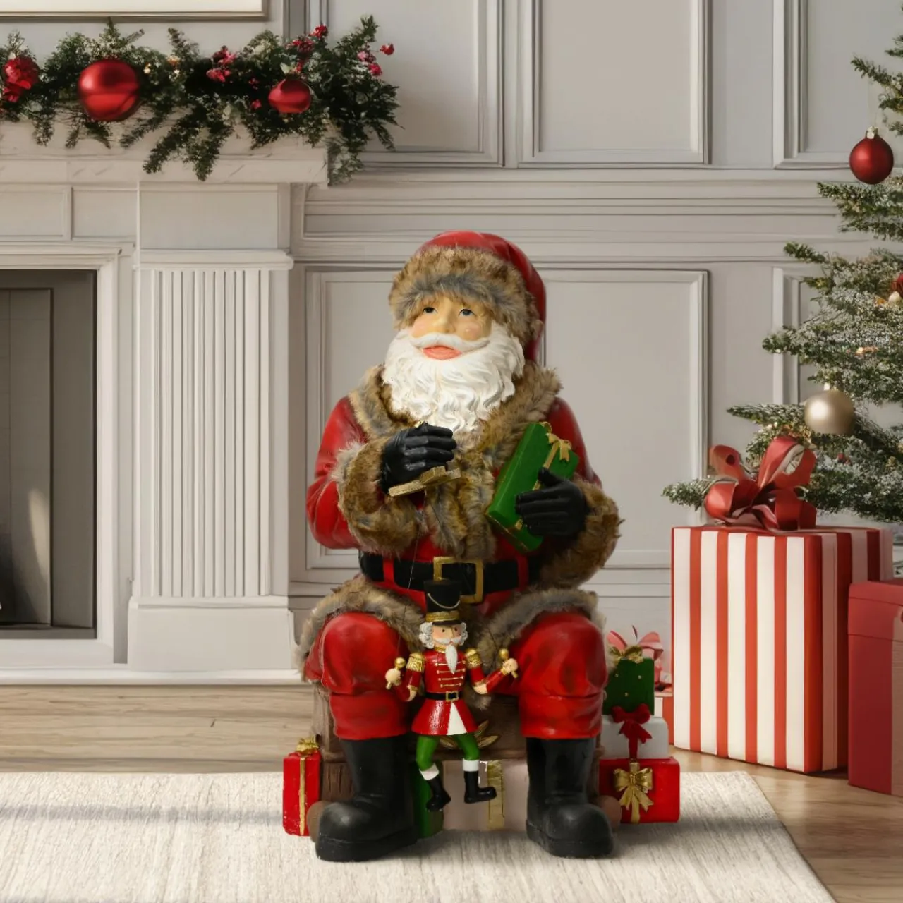 EMINZA Père Noël traditionnel (H80 cm) Casse-noisette Marionnette Rouge Discount