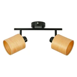 OSTARIA Rampe de spot 2 abat-jours métal et bois (L31 cm) Alaska Noir Outlet