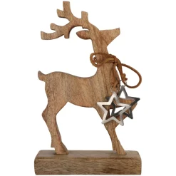 KOOPMAN Renne de Noël en de manguier (H26 cm) Nature sauvage Bois New