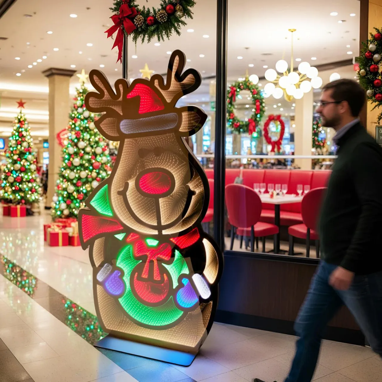 KOOPMAN Renne de Noël lumineux Géant 1257 LED (H180 cm) Infinity Multicolore