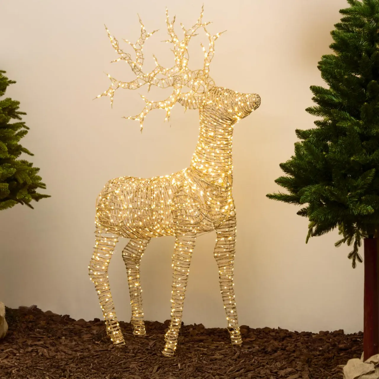 EMINZA Renne lumineux 1320 Micro LED (H180cm) Stan résine tressée Blanc chaud Naturel Best