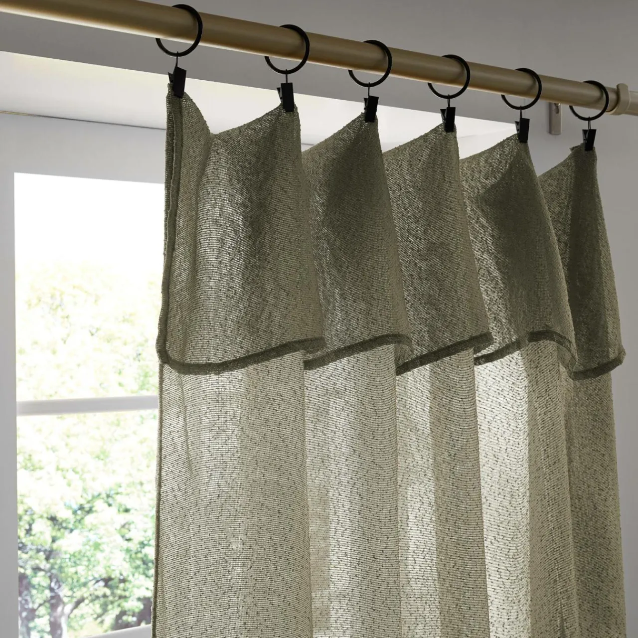 EMINZA Rideau ajustable bouclette (140 x max 300 cm) Eliott Vert kaki Clearance