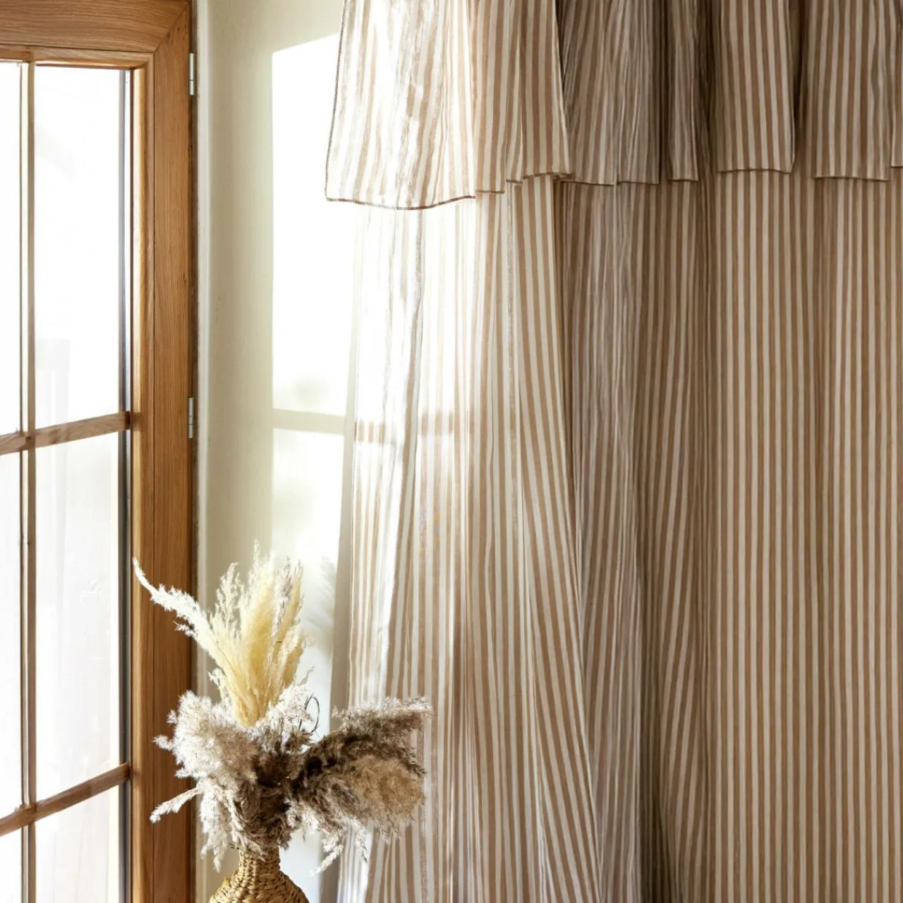 EMINZA Rideau ajustable gaze de coton (140 x 300 cm) Gaïa rayures Ficelle Rayure Ficelle Best