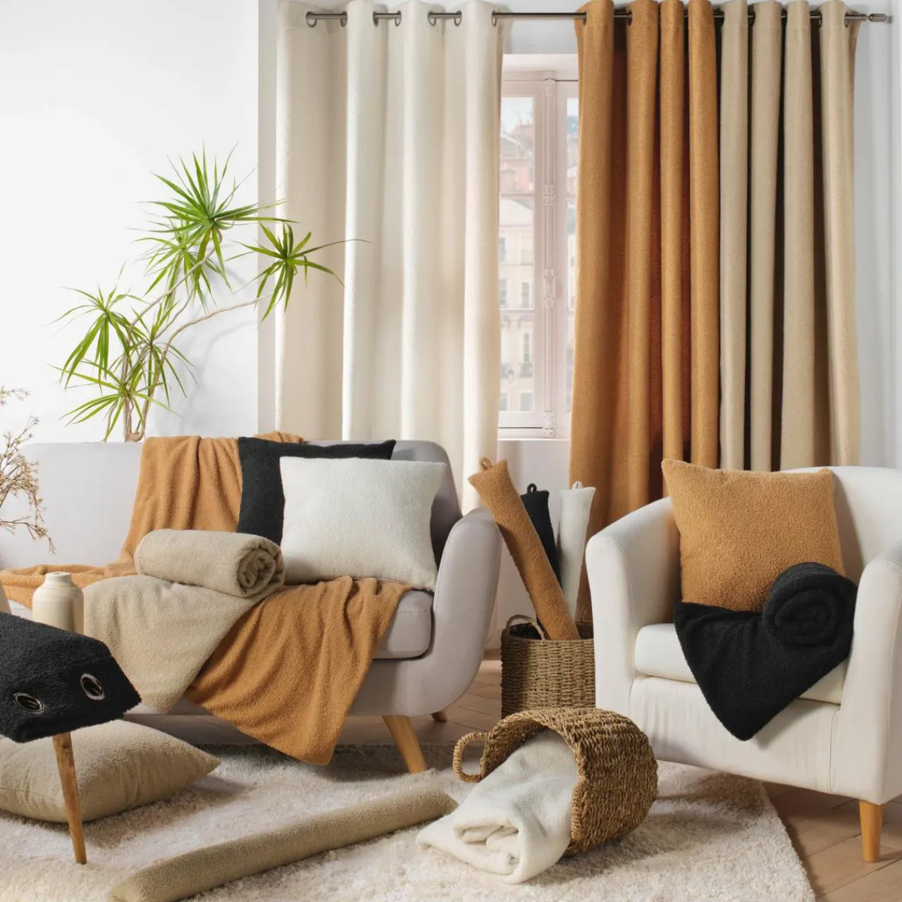 douceur d'intu017drieur Rideau bouclette (140 x 240 cm) Wooly Ecru Beige Online