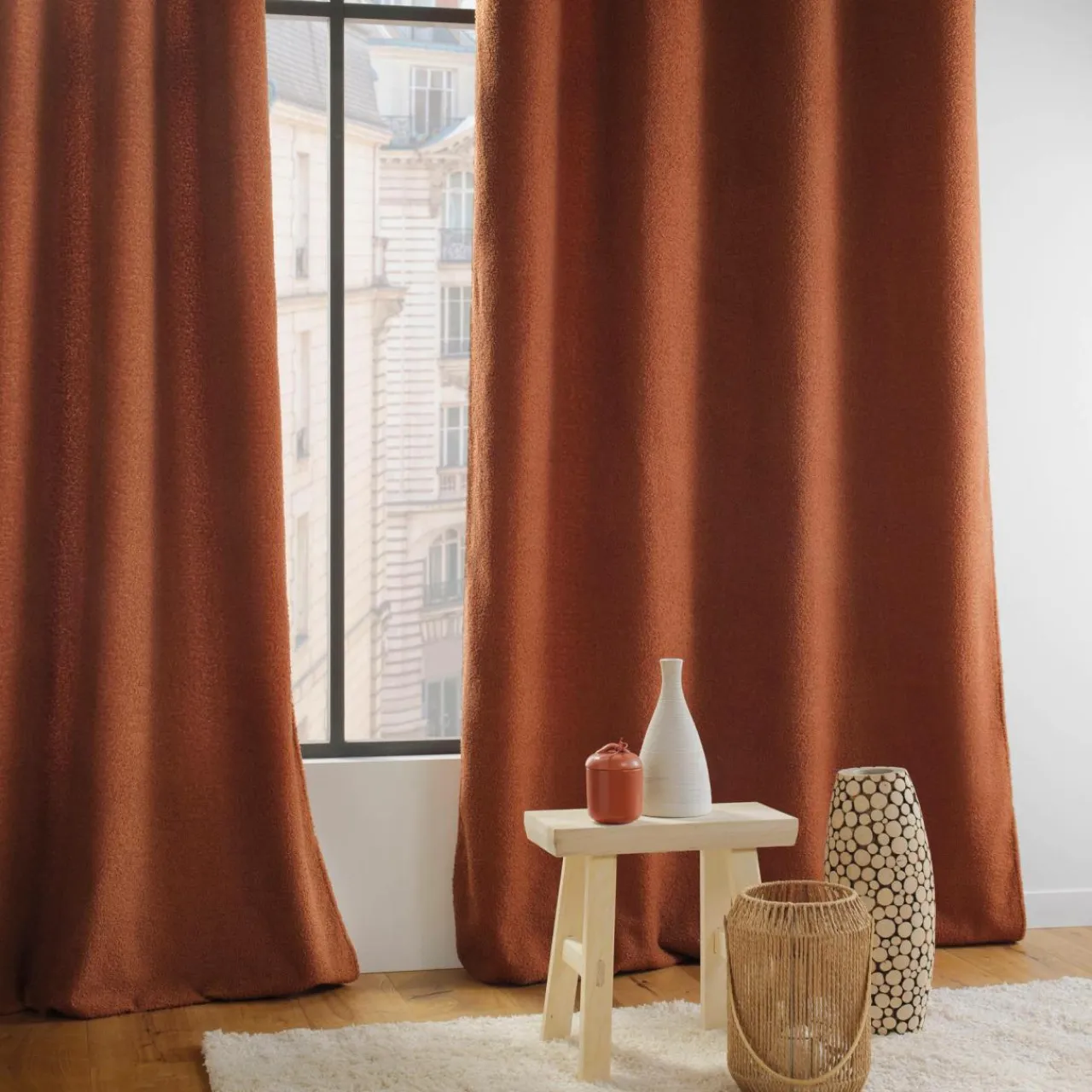 douceur d'intu017drieur Rideau bouclette (140 x 240 cm) Wooly Terracotta Hot