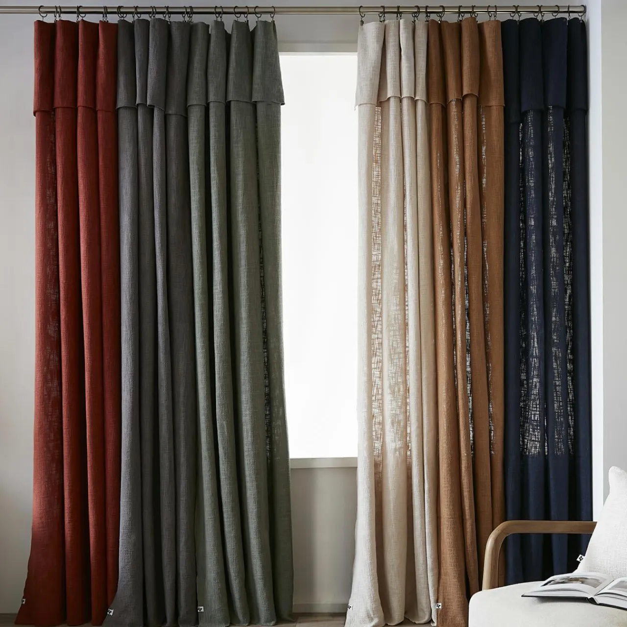 L'EFFET PAPILLON Rideau coton ajustable (140 x max 270 cm) Sixtine Bleu nuit Hot
