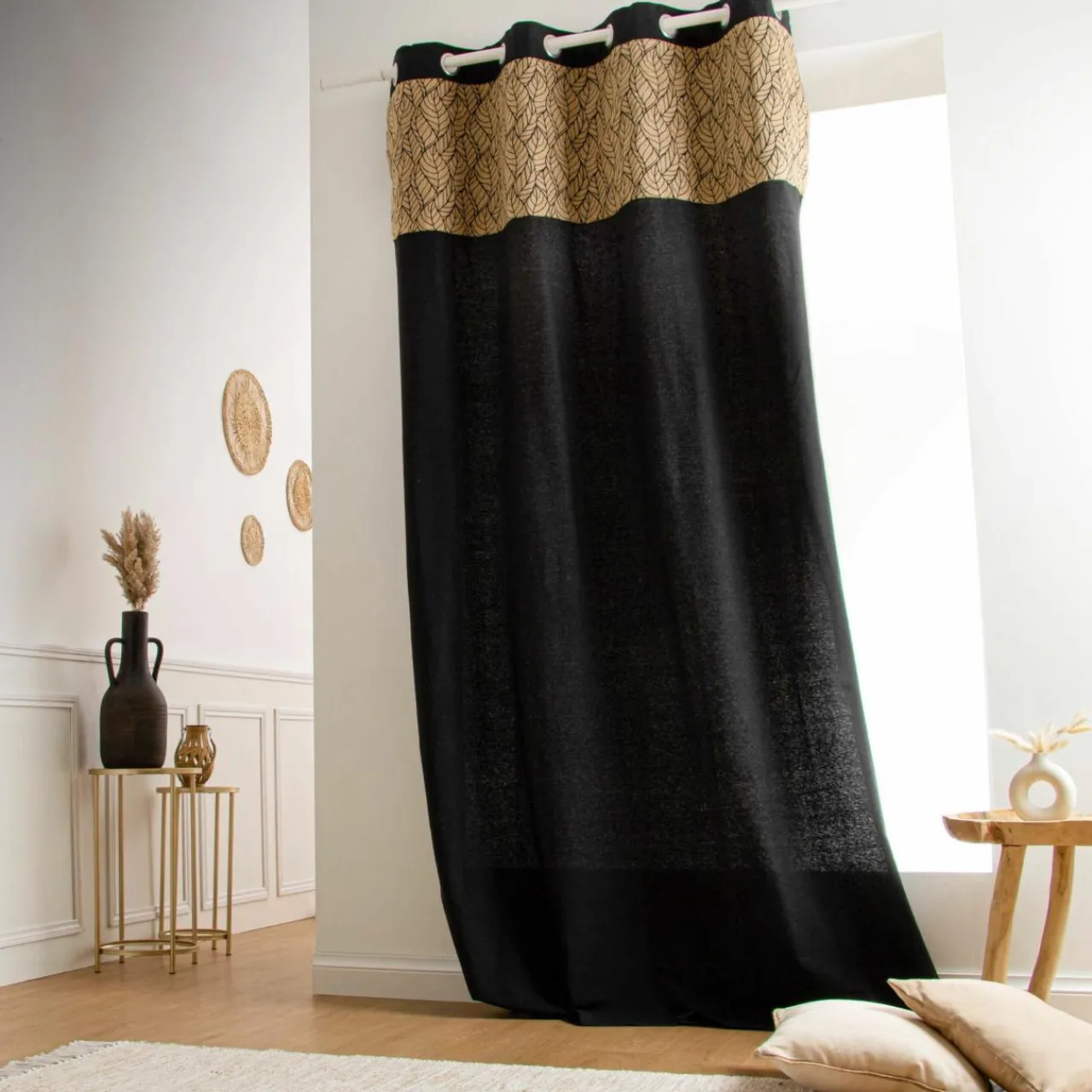 EMINZA Rideau coton et jute (140 x 180 cm) Nama Noir Outlet
