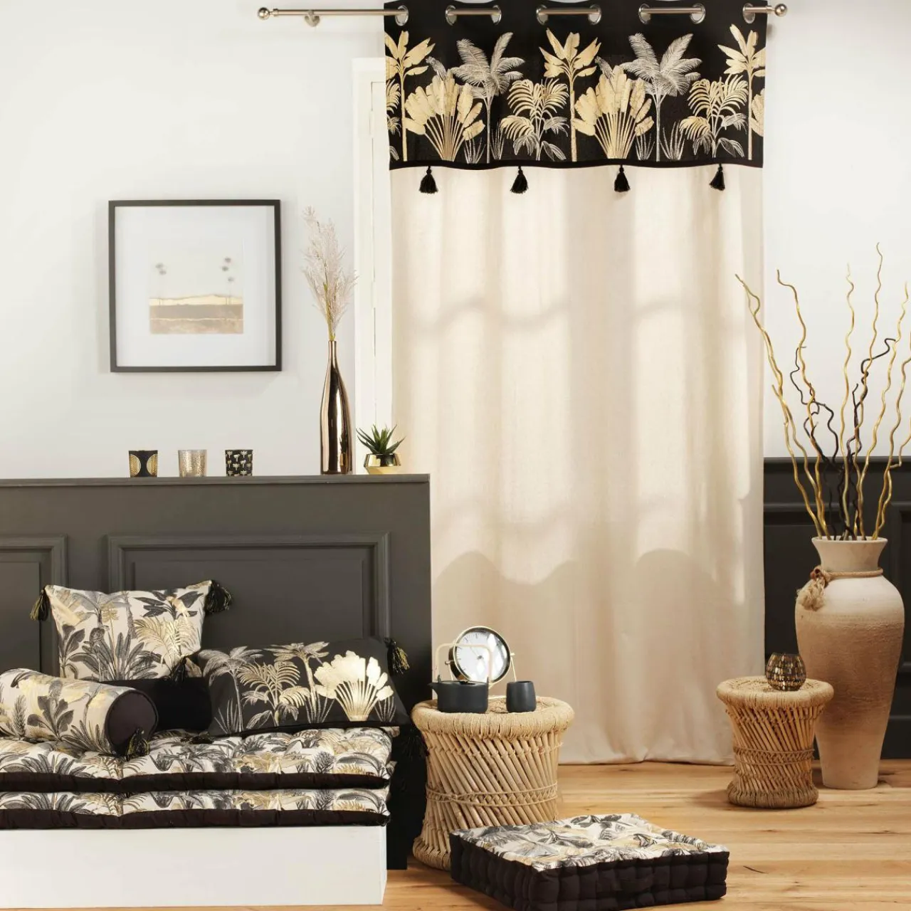 DOUCEUR D'INTERIEUR Rideau coton (140 x 240 cm) Karaba Noir Best