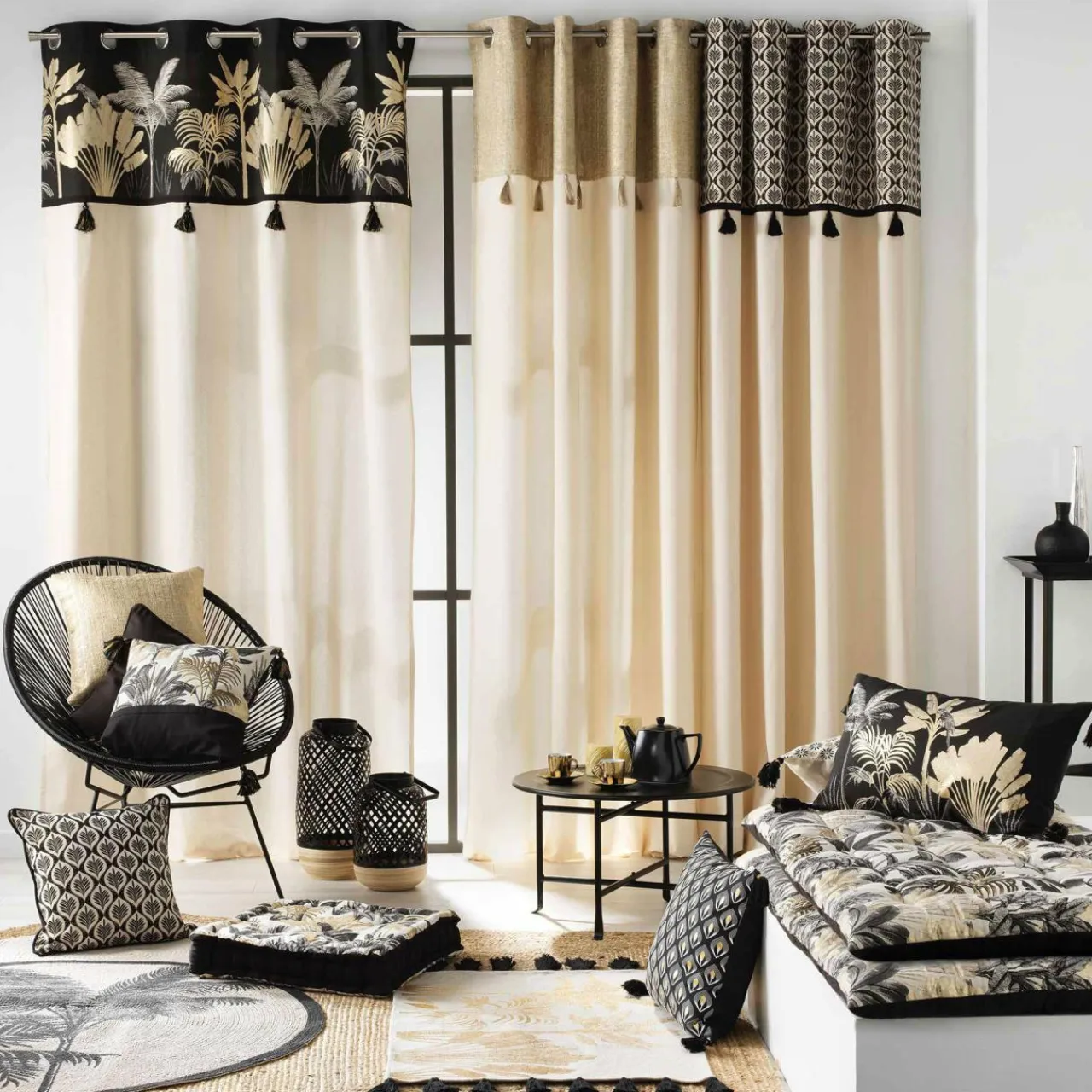 DOUCEUR D'INTERIEUR Rideau coton (140 x 240 cm) Karaba Noir Best