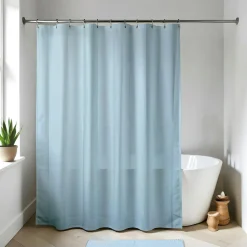 TENDANCE Rideau de douche à anneaux (180 x 200 cm) Uni Bleu clair Outlet