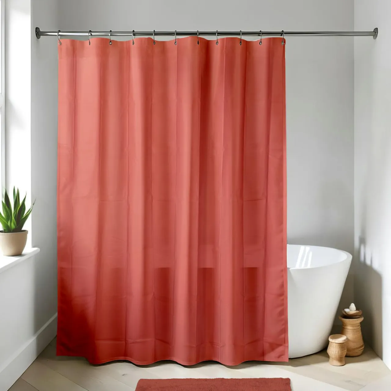 TENDANCE Rideau de douche à anneaux (180 x 200 cm) Uni Terracotta Discount