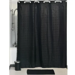 TENDANCE Rideau de douche avec œillets integrés (180 x 200 cm) Carrés Noir